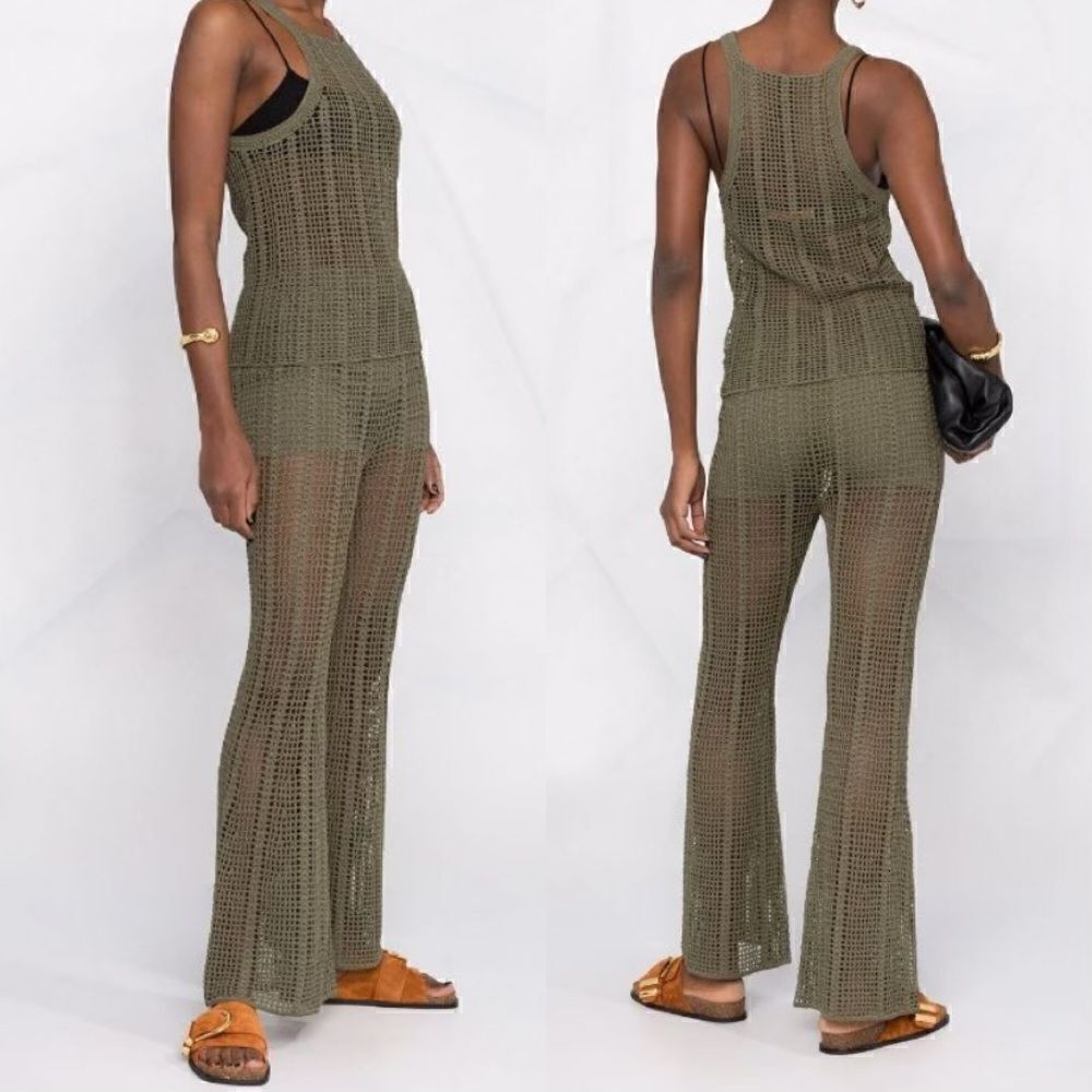 Dion Lee Green Pants Trousers Knit Pinnacle Open Crochet Moss Flared Size 8